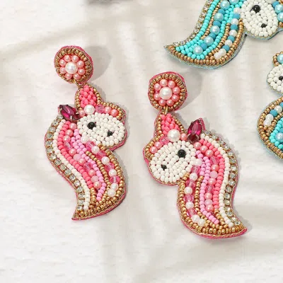 Fashnzfab Felt Back Unicorn Beaded Dangle Earrings In Pink