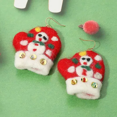 Fashnzfab Felt Christmas Snowman Mitten Dangle Earrings In Red