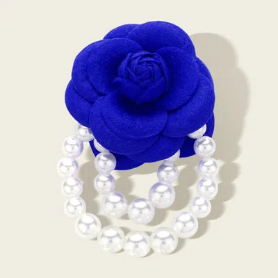 Fashnzfab Felt Rose Pointed Pearl Embellished Pin Brooch In Blue