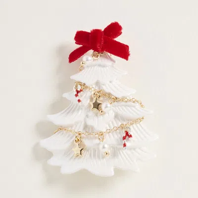Fashnzfab Festive Bow Top Christmas Tree Pin Brooch In White