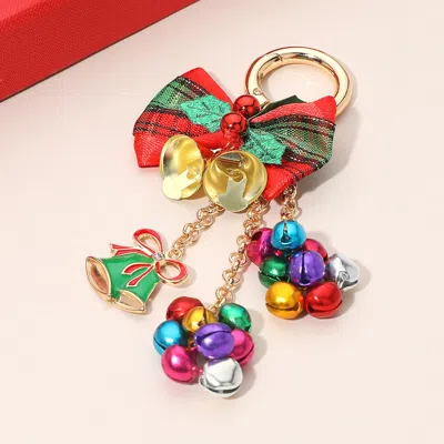 Fashnzfab Festive Christmas Bow Jingle Bell Keychain / Bag Charm In Multi