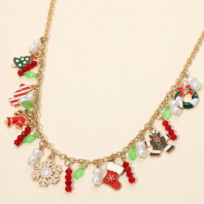 Fashnzfab Festive Christmas Charm Embellished Necklace In Red