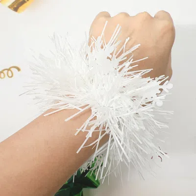 Fashnzfab Festive Christmas Tinsel Wrist Cuff Stretch Bracelet In White