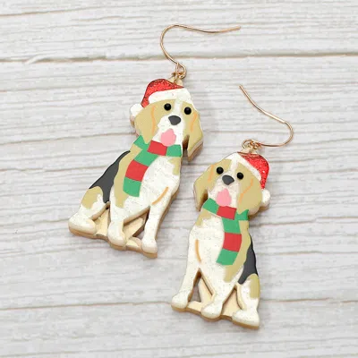Fashnzfab Festive Holiday Scarf Beagle Dog Dangle Earrings In Multi