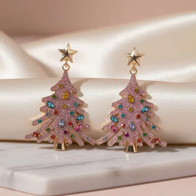 Fashnzfab Festive Rhinestone Embellished Christmas Tree Dangle Earrings In Multi