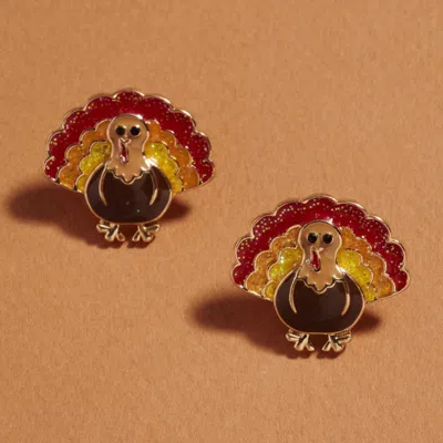 Fashnzfab Festive Thanksgiving Turkey Stud Earrings In Red