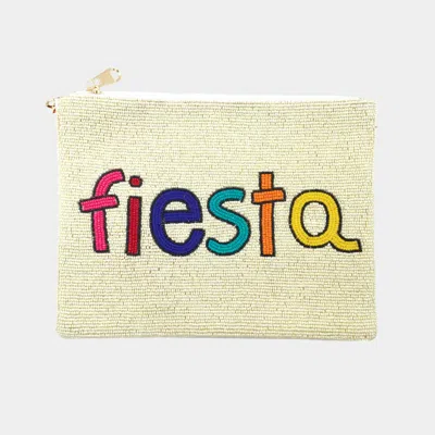 Fashnzfab Fiesta Seed Beaded Message Clutch / Crossbody Bag In Beige