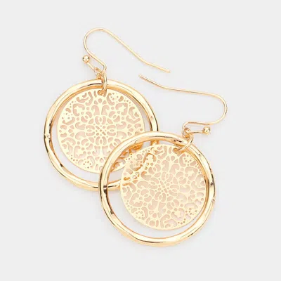 Fashnzfab Filigree Brass Metal Circle Dangle Earrings In Gold
