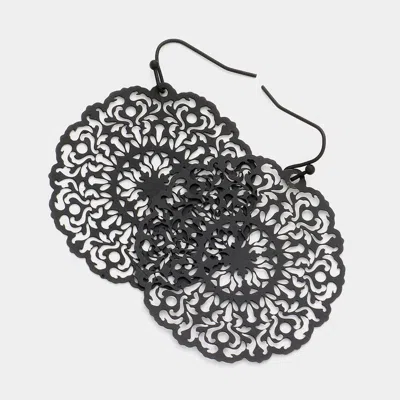 Fashnzfab Filigree Brass Metal Dangle Earrings In Black