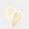Fashnzfab Filigree Brass Metal Leaf Dangle Earrings In Gold