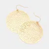 Fashnzfab Filigree Brass Metal Round Dangle Earrings In Gold