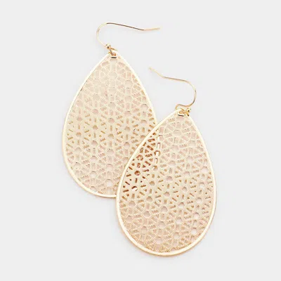 Fashnzfab Filigree Brass Metal Teardrop Dangle Earrings 1.25" X 2.4" In Gold