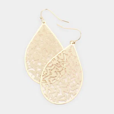 Fashnzfab Filigree Brass Metal Teardrop Dangle Earrings In Gold