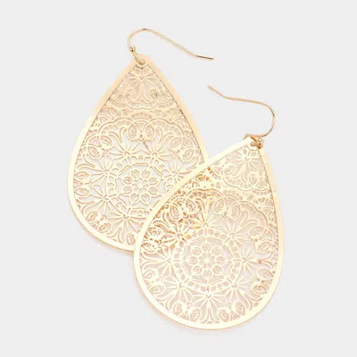 Fashnzfab Filigree Brass Metal Teardrop Dangle Earrings In Gold