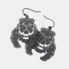 Fashnzfab Filigree Bulldog Dangle Earrings In Black