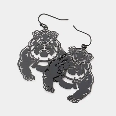 Fashnzfab Filigree Bulldog Dangle Earrings In Black