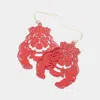 Fashnzfab Filigree Bulldog Dangle Earrings In Red