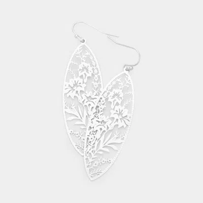 Fashnzfab Filigree Flower Leaf Detailed Brass Metal Marquise Dangle Earrings In Silver