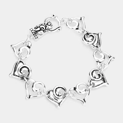 Fashnzfab Filigree Heart Magnetic Bracelet Silver Burnished