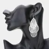 Fashnzfab Filigree Leaf Cluster Silhouette Drop Earrings In Silver
