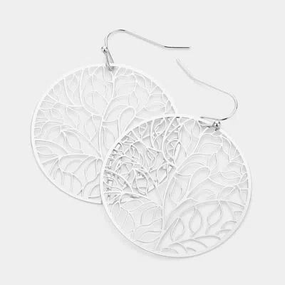 Fashnzfab Filigree Leaf Detailed Brass Metal Round Dangle Earrings In Silver