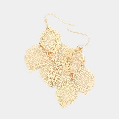 Fashnzfab Filigree Leaf Metal Earrings In Gold