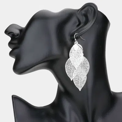 Fashnzfab Filigree Metal Leaf Cluster Vine Earrings In Silver