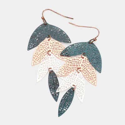 Fashnzfab Filigree Metal Leaf Link Dangle Earrings In Multi