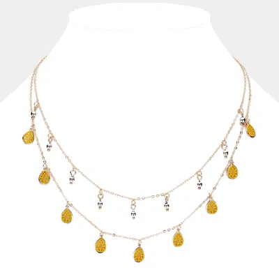 Fashnzfab Filigree Metal Teardrop Double Layer Necklace In Multi