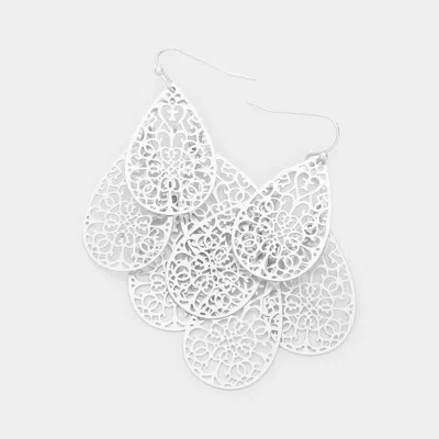 Fashnzfab Filigree Metal Teardrop Link Layered Dangle Earrings In Metallic