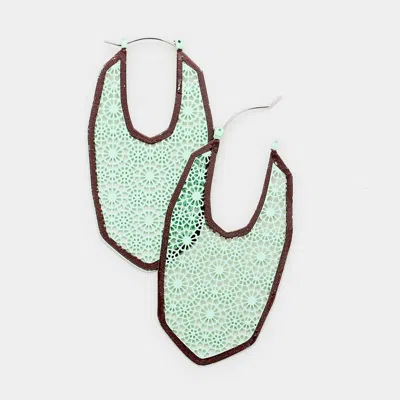 Fashnzfab Filigree Moroccan Shaped Cutout Angulate Pin Catch Earrings In Green