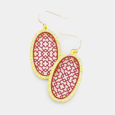 Fashnzfab Filigree Rhinestone Pave Round Earrings In Pink