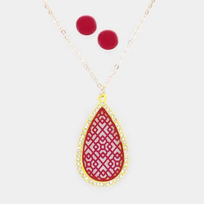 Fashnzfab Filigree Rhinestone Pave Teardrop Pendant Necklace In Multi