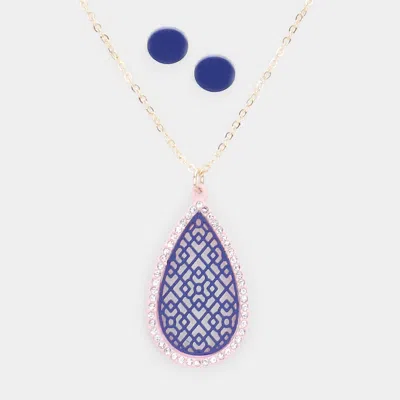 Fashnzfab Filigree Rhinestone Pave Teardrop Pendant Necklace In White