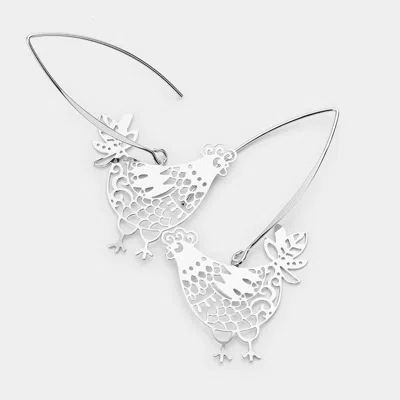 Fashnzfab Filigree Rooster Dangle Long Fish Hook Earrings In Multi