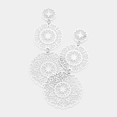 Fashnzfab Filigree Triple Brass Metal Link Dangle Earrings In Silver