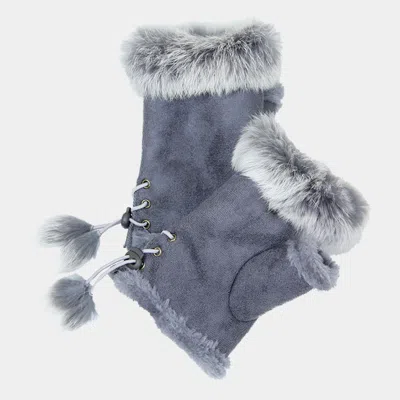 Fashnzfab Fingerless Fur Trim Gloves In Grey
