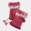 Fashnzfab Fingerless Fur Trim Gloves In Red