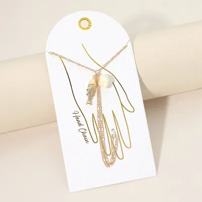 Fashnzfab Fish Mother Of Pearl Cluster Charm Accent Hand Chain Bracelet In Gold