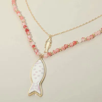 Fashnzfab Fish Pendant Accent Beaded Chain Layered Necklace In Multi