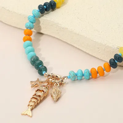 Fashnzfab Fish Seashell Starfish Charm Pendant Resin Flat Disc Beaded Necklace In Multi