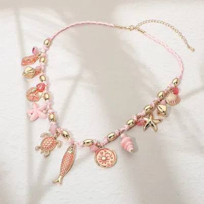 Fashnzfab Fish Starfish Sea Turtle Shell Charm Beaded Thread Necklace In Silver