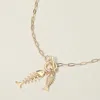 Fashnzfab Fishbone Charm Toggle Pendant Paper Clip Chain Necklace In Gold