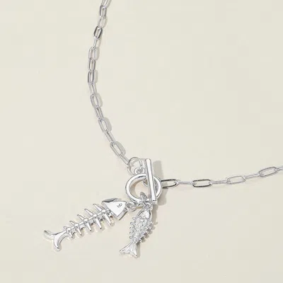 Fashnzfab Fishbone Charm Toggle Pendant Paper Clip Chain Necklace In Multi