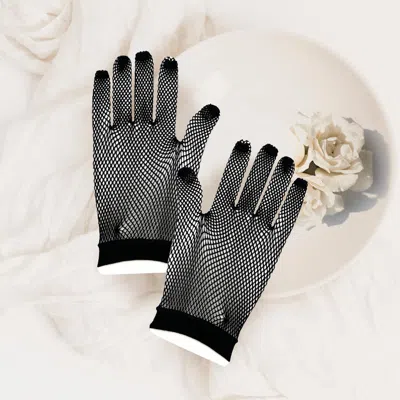 Fashnzfab Fishnet Wedding Gloves In Grey
