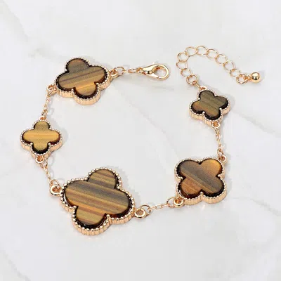 Fashnzfab Five Quatrefoil Charm Link Chain Bracelet In Gold