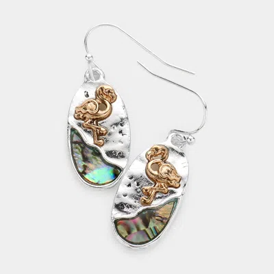 Fashnzfab Flamingo Accented Abalone Oval Dangle Earrings In Multi