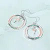 Fashnzfab Flamingo Accented Abalone Sea Glass Dangle Earrings - Abalone, Multi, Silver In Multi