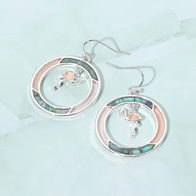 Fashnzfab Flamingo Accented Abalone Sea Glass Dangle Earrings - Abalone, Multi, Silver