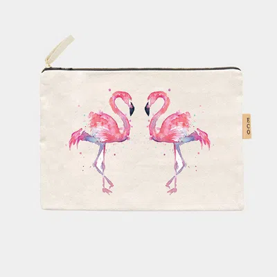 Fashnzfab Flamingo Printed Cotton Canvas Eco Pouch Bag In Multi